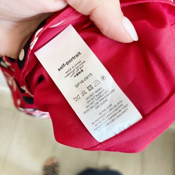 Self Portrait Red Floral Cold Shoulder Mini Dress Black Size 8 - Picture 8 of 10